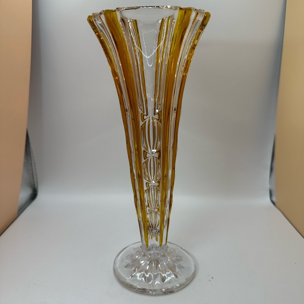 Vintage Art Deco Amber and Clear Crystal Bud Vase